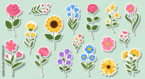 Vibrant Floral Sticker Collection A Blooming Array of Botanical Beauty