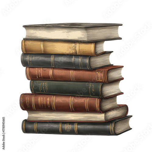 Antique Leather-Bound Books Pile Artwork, Generative AI