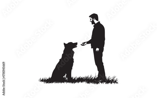 silhouette of a man with a dog