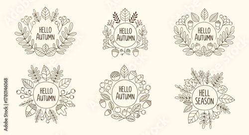 Whimsical Autumnal Wreaths Hand-Drawn Seasonal Vector Designs