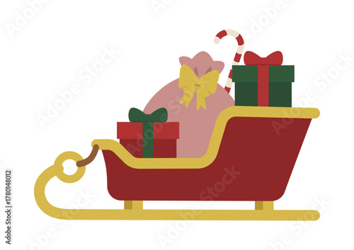 プレゼントを積んだソリ/クリスマスの贈り物を運ぶイラスト