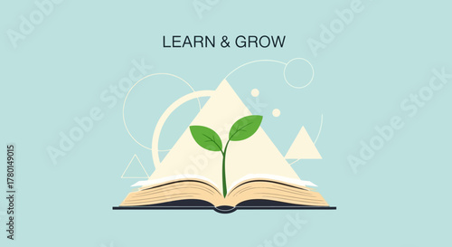 Open Book with Sprout Growing Learn and Grow Concept for Personal and Professional Development
