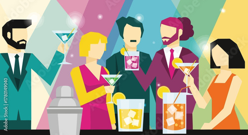 Festive Cocktail Party Stylish People Enjoying Drinks Together