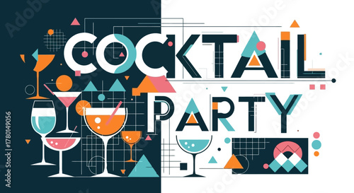 Vibrant Cocktail Party Invitation Graphic with Abstract Geometric Design