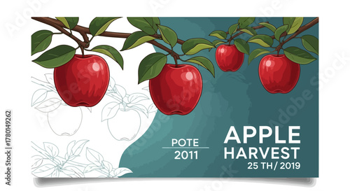 Apple Harvest Poster with Ripe Red Fruits on Branches