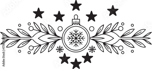 Minimalist Ornament Border Vector with Snowflake and Leaf Decoration
