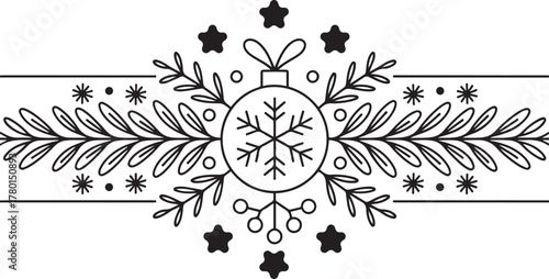 Minimalist Ornament Border Vector with Snowflake and Leaf Decoration
