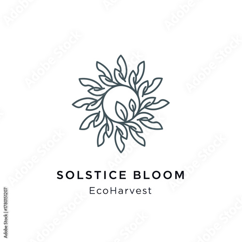 Elegant Floral Logo Design with Leaves in Circular Arrangement for Solstice Bloom.