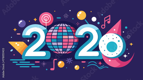 Colorful 2020 new year party illustration, festive celebration
