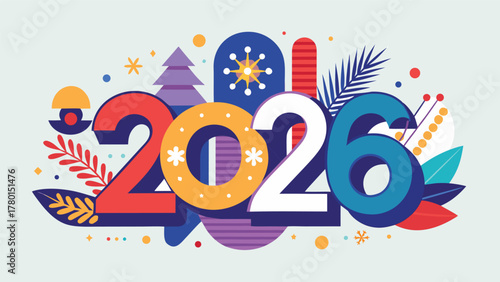 Vibrant 2026 new year greeting card design with festive abstract decor