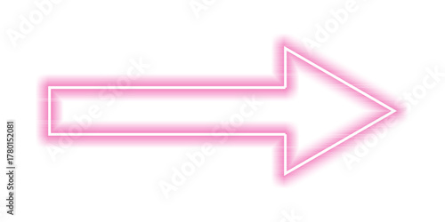 Pink neon arrow pointing right glowing direction indicator simple vector illustration isolated on white background