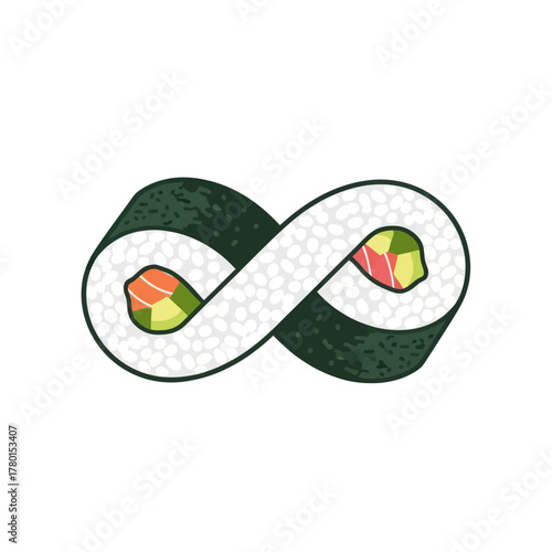 Sushi roll infinity symbol representing endless deliciousness and culinary delight.