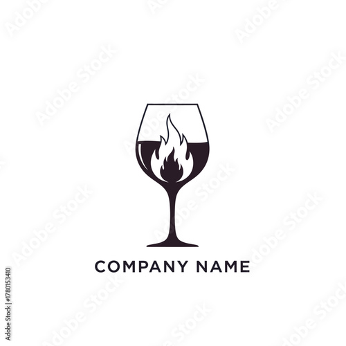 Elegant Wine Glass with Fiery Flames - A Bold and Sophisticated Logo Design.