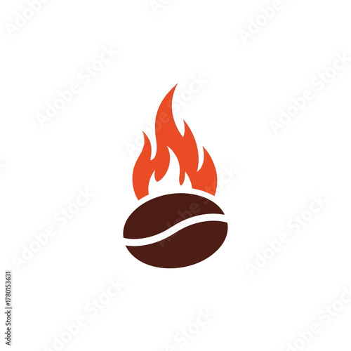 Coffee bean with flames representing hot and fresh roasted coffee.