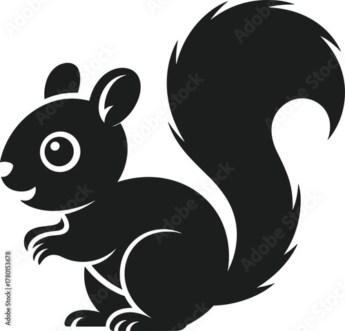 Black squirrel silhouette on white background animal