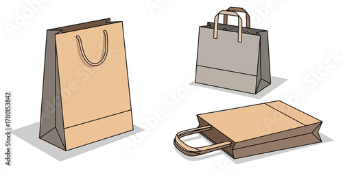 Collection of Shopping Bags with Handles for Carrying Goods