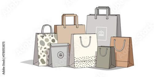 A collection of shopping bags, illustrating packaging for retail and consumer goods
