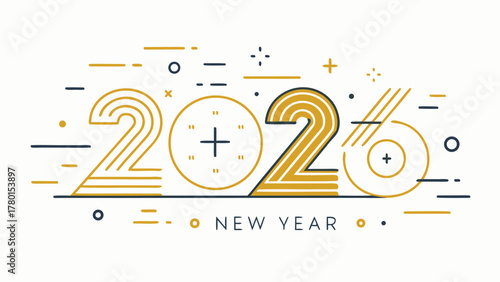 New year 2026 celebration banner with geometric lines and gold accents