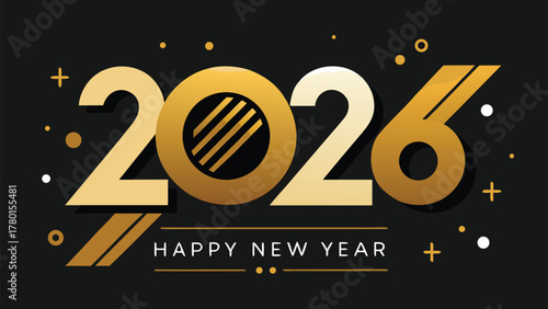 Happy new year 2026 greeting card with modern golden design