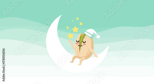 A Delightful Pistachio Enjoys Peace Under the Moonlight with Stars and a Cap
