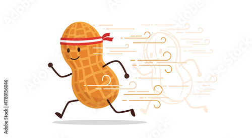 A Cheerful peanut Exercising, Running Happily Achieving Its Fitness Goals, Great Design