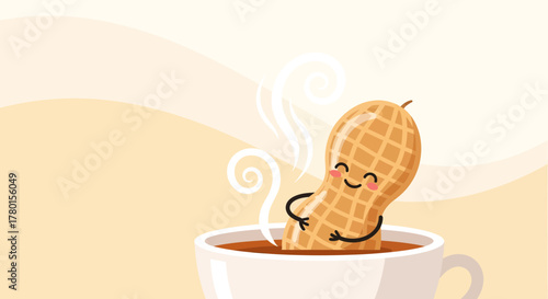 A Cheerful Roasted Peanut Enjoying A Warm Beverage In A Cozy And Delightful Mug