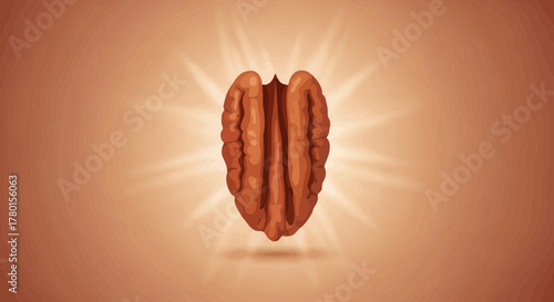 A Delightful Vector Illustration Of A Glowing Pecan Nut Surrounded By A Radiating Light