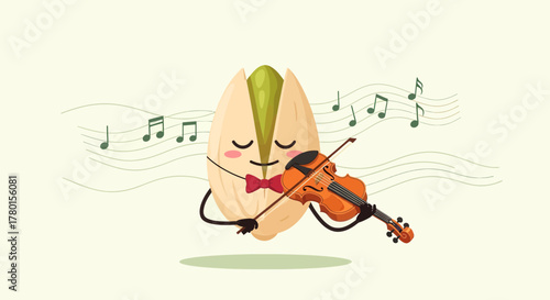 A Delightful Pistachio Playing A Violin And Creating Melodious Musical Notes Perfectly