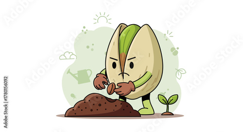 A Determined Pistachio Planting A Seed With Focused Effort And Enthusiasm