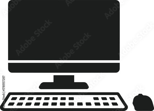 Black computer monitor keyboard and mouse silhouette vector
