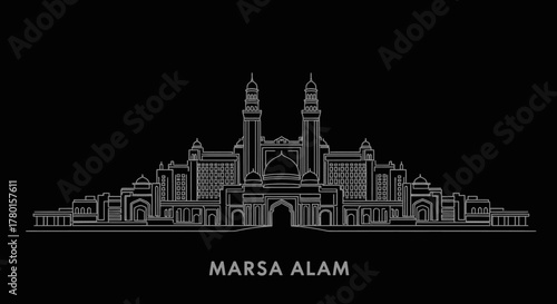 Vector illustration of the iconic Marsa Alam skyline, showcasing its architectural grandeur on a dark background