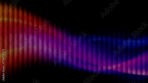 dark abstract rainbow gradient background with glowing vertical stripes and large curved light waves