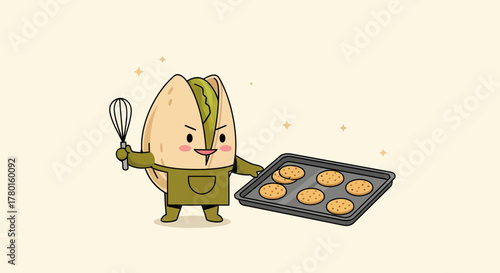 A Friendly Pistachio Chef Prepares Delicious Cookies Freshly Baked From The Oven
