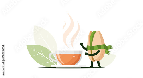 A Friendly Pistachio Welcomes You To A Warm Cup Of Tea and Happy Moments