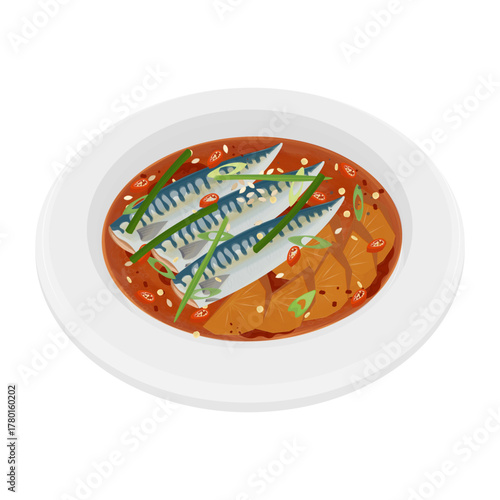 Vector Illustration Logo Clip art Kkongchi Jorim or Korean Braised Saury