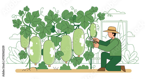 A Gardener Trimming Vegetables In A Garden With A Pleasant And Natural Vibe