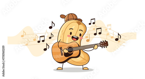 A Musical Cashew Plays Guitar and Spreads Joy Through Song on a Sunny Day