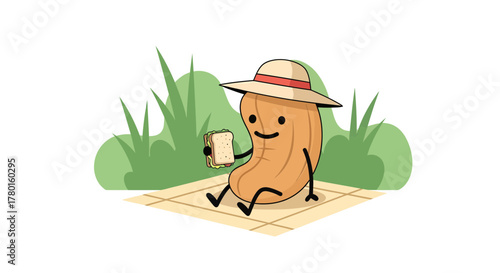 A Nut Character Enjoys a Picnic in the Park, Bringing Food and Pure Joy