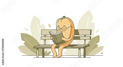 A Personified Pumpkin Reads A Book While Relaxing On A Park Bench Enjoying The Day