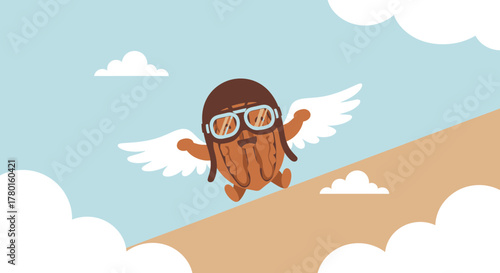 A Nutty Aviator Soaring Through Skies with Wings and Goggles in Playful Design