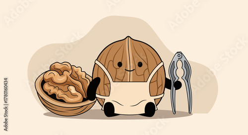 A Nutty Character With A Nutcracker And Bowl Of Walnut Kernels.