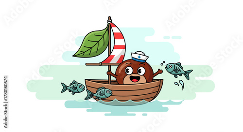 A Sailor Character Joyfully Navigating The Sea, A Whimsical Sailing Adventure