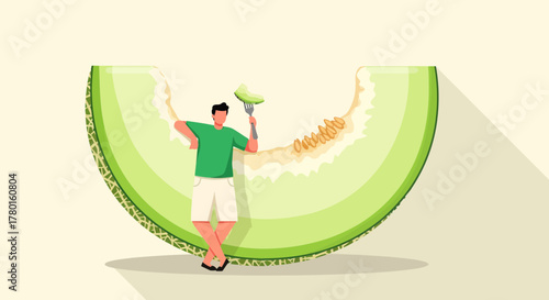 A Person Enjoying a Slice of Cantaloupe, Fresh Summer Fruits and Healthy Eating