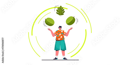 A Person Is Skillfully Juggling Fruits With Artistic, Circular Motion, Conceptual Illustration