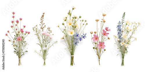 Watercolor Wildflower Bouquets Illustration Featuring Pink, Yellow, and Soft Tones