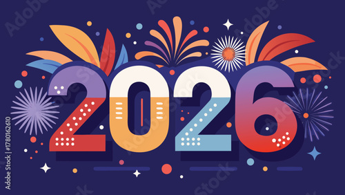 Vibrant 2026 new year celebration with colorful festive elements