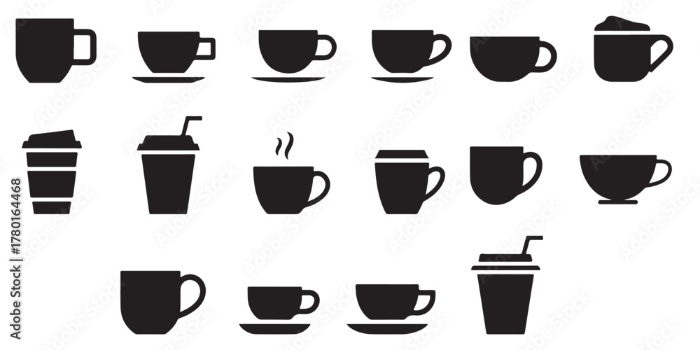 Fototapeta premium Collection of coffee cup silhouettes