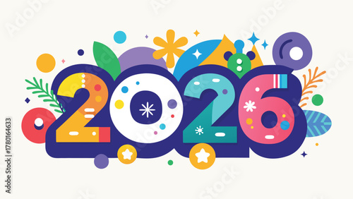 Festive 2026 new year design with abstract, colorful elements