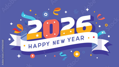 Happy new year 2026 vibrant greeting card celebration banner