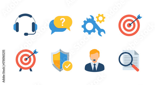 Conceptual vector icons representing customer support, service, and protection